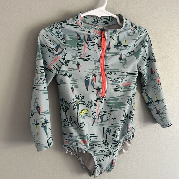 Carter's Kids Swim Rashguard - Gray with Pink and Green Accents - Picture 3 of 6